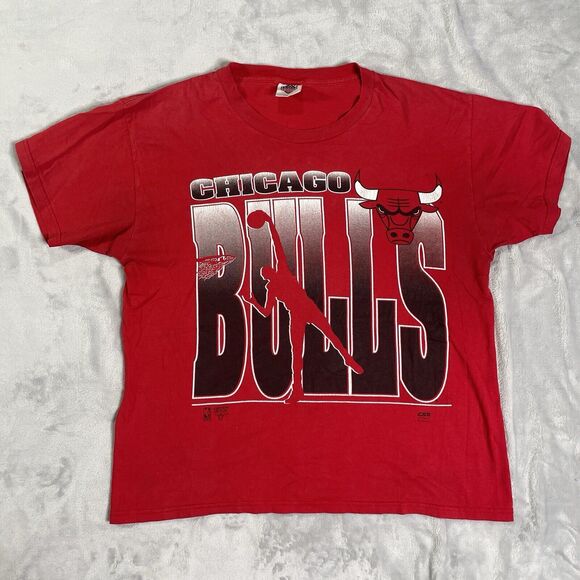 Vtg Chicago Bulls T Shirt Made In USA Michael Jordan Mens L Spellout Graphic - Picture 2 of 15